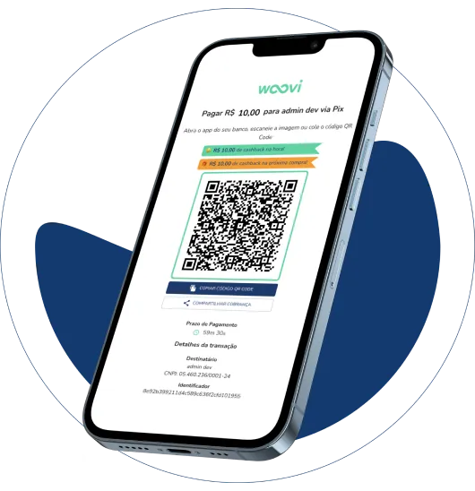 Celular com Qr code de pagamento da Woovi