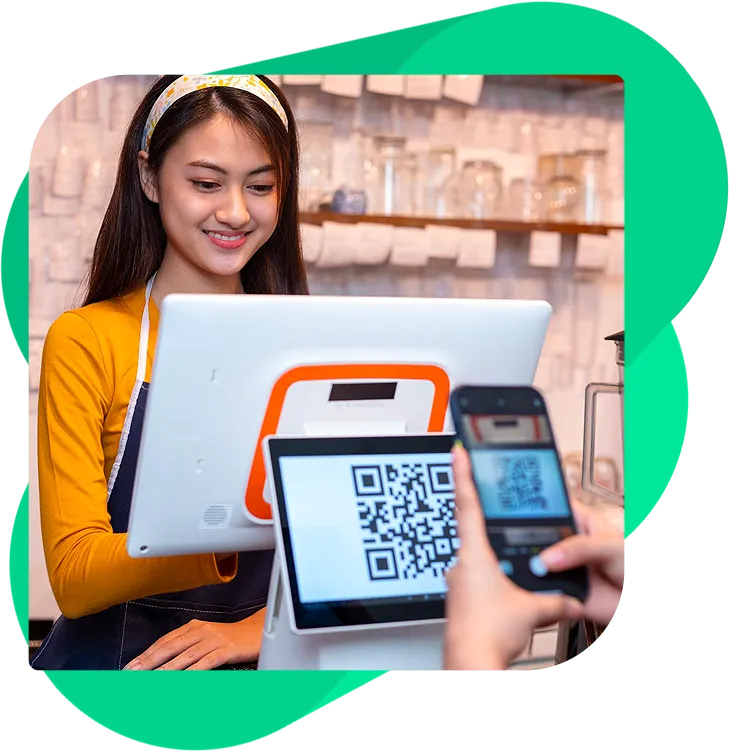 Atendente gerando qrcode para pagamento com pix pela plataforma Woovi